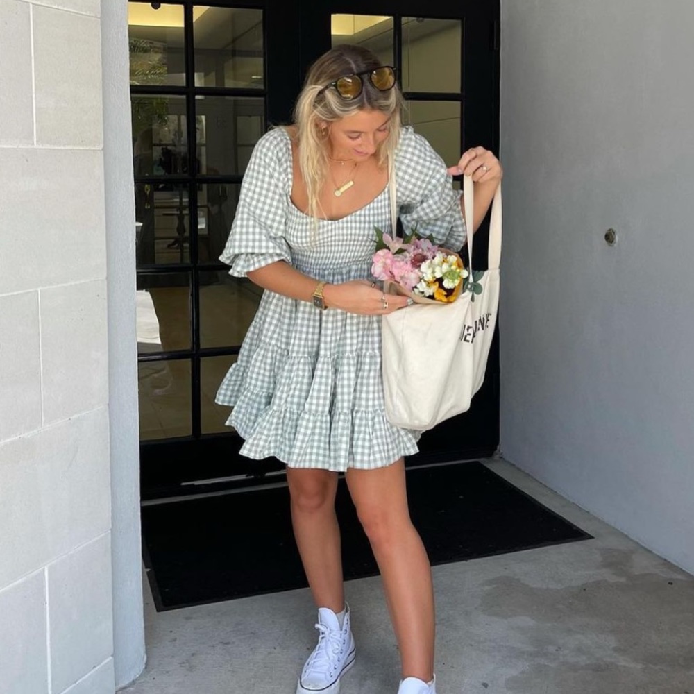 green plaid babydoll dress